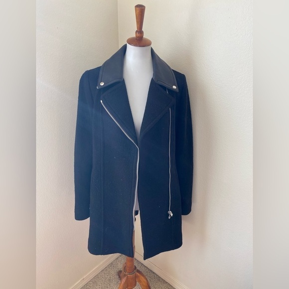 Club Monaco Women’s Wool & Leather Blend Moto Jacket Black Size Medium - Picture 1 of 7